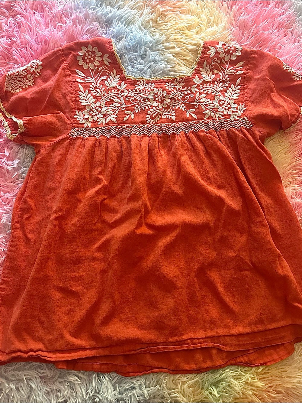 Embroidered Red/Orange Top - Women size M